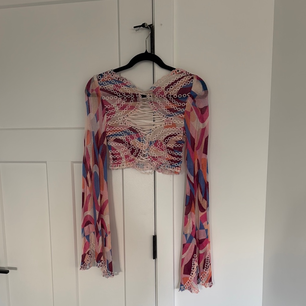 Free People Vibrant Abstract Blouse